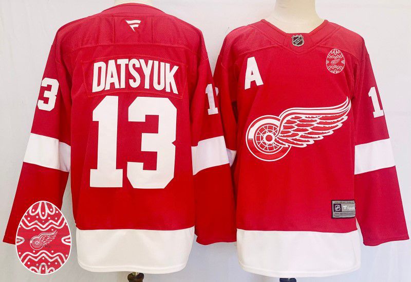 Men Detroit Red Wings #13 Datsyuk Red Fanatics 2025 NHL Jersey style 1